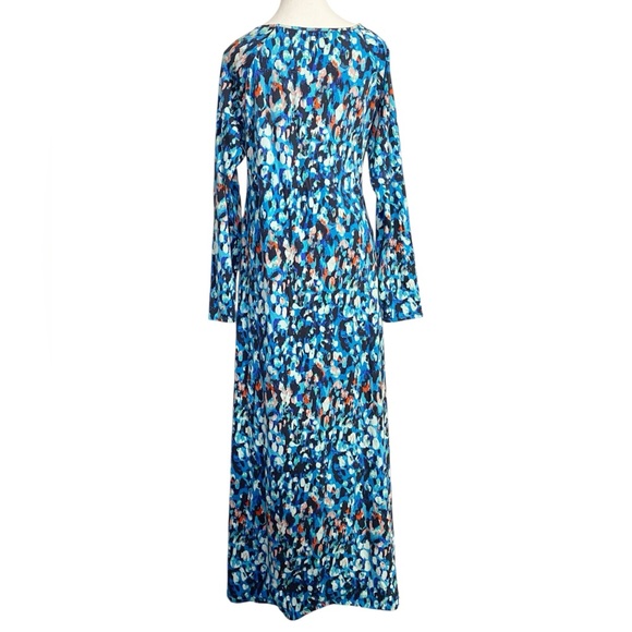 Soft Surroundings Blue Abstract Patterned Long Sleeve Maxi Dress - Picture 2 of 14